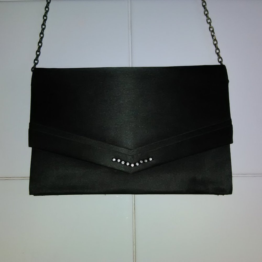 Small vintage satin black shoulder/clutch bag.